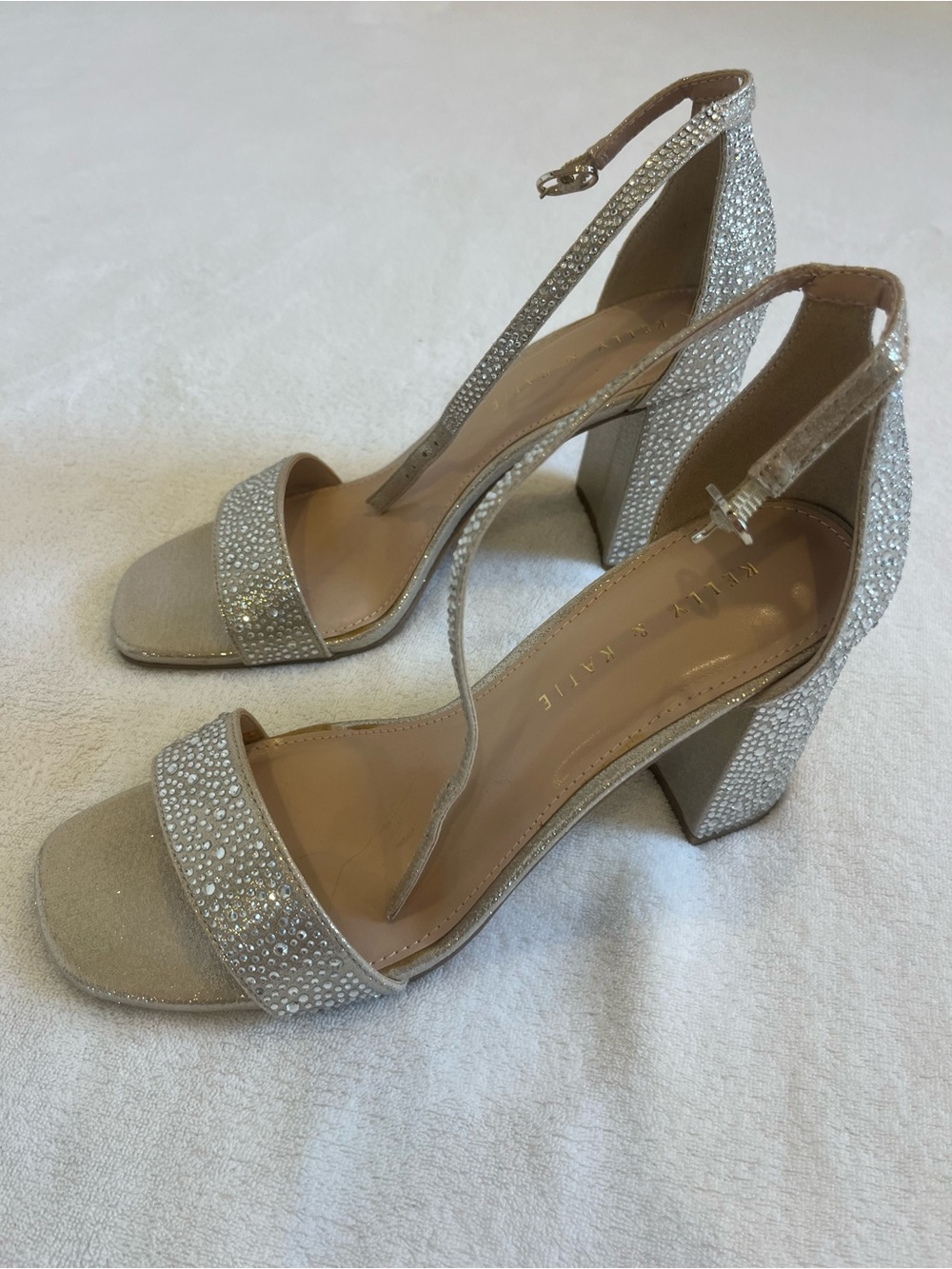 Kelly & Katie Sparkling Silver Block Heel Sandals